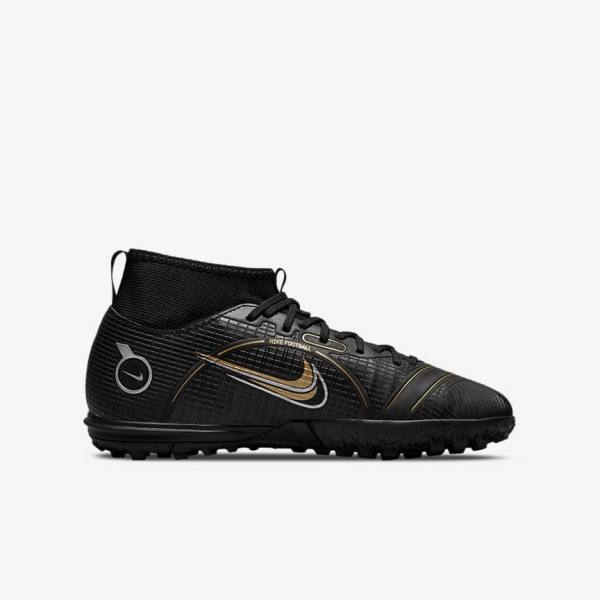 Nike Jr. Mercurial Superfly 8 Academy TF Older Turf Voetbalschoenen Kinderen Zwart Metal Zilver Grijs Metal Goud | NK179JTX