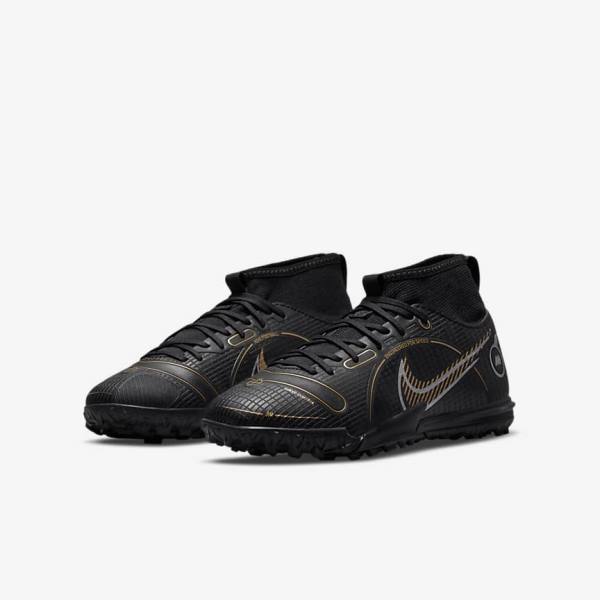 Nike Jr. Mercurial Superfly 8 Academy TF Older Turf Voetbalschoenen Kinderen Zwart Metal Zilver Grijs Metal Goud | NK179JTX