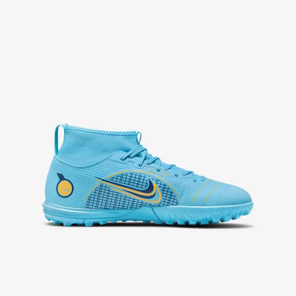 Nike Jr. Mercurial Superfly 8 Academy TF Older Turf Voetbalschoenen Kinderen Blauw Oranje | NK571SEI