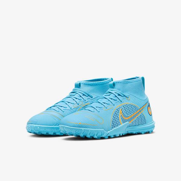 Nike Jr. Mercurial Superfly 8 Academy TF Older Turf Voetbalschoenen Kinderen Blauw Oranje | NK571SEI