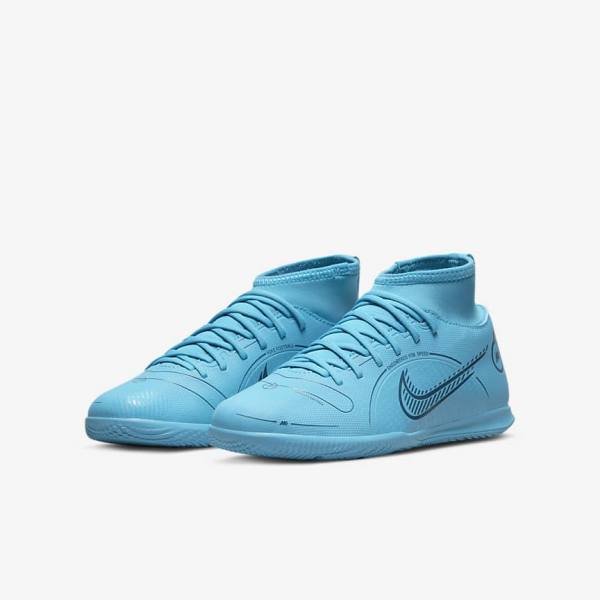 Nike Jr. Mercurial Superfly 8 Club IC Older Indoor-Court Voetbalschoenen Kinderen Blauw Oranje | NK748GYZ