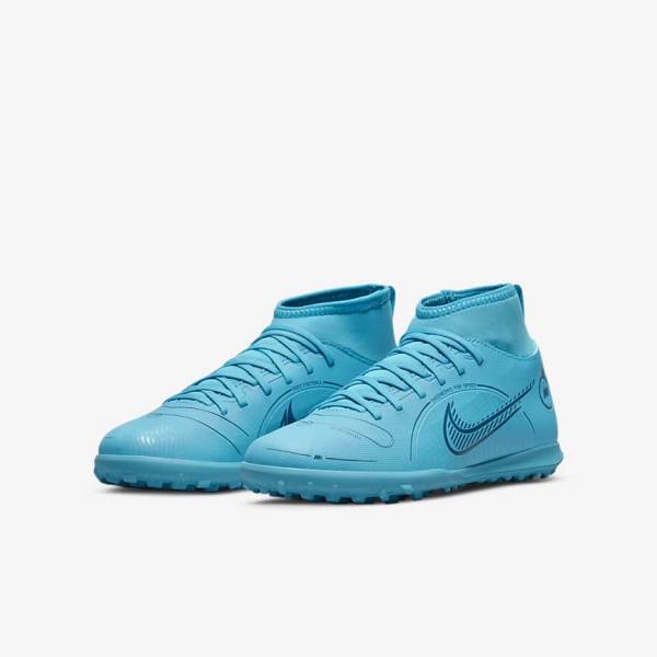 Nike Jr. Mercurial Superfly 8 Club TF Older Turf Voetbalschoenen Kinderen Blauw Oranje | NK264BMT