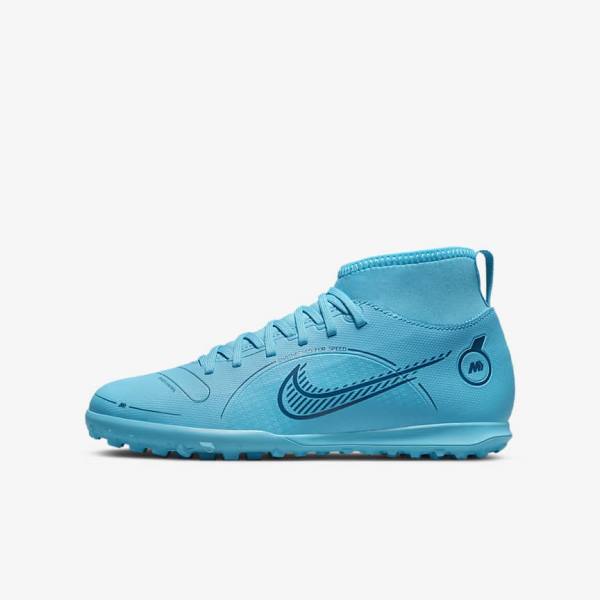 Nike Jr. Mercurial Superfly 8 Club TF Older Turf Voetbalschoenen Kinderen Blauw Oranje | NK264BMT