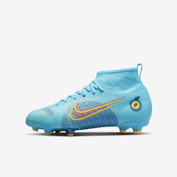 Nike Jr. Mercurial Superfly 8 Pro FG Younger and Older Firm-Grounds Voetbalschoenen Kinderen Blauw Oranje | NK365IPL