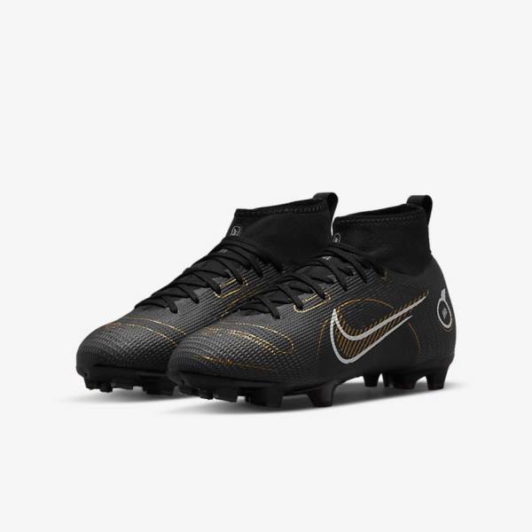 Nike Jr. Mercurial Superfly 8 Pro FG Younger and Older Firm-Grounds Voetbalschoenen Kinderen Zwart Metal Zilver Grijs Metal Goud | NK864IBF