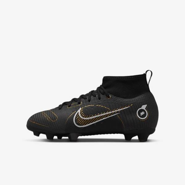 Nike Jr. Mercurial Superfly 8 Pro FG Younger and Older Firm-Grounds Voetbalschoenen Kinderen Zwart Metal Zilver Grijs Metal Goud | NK864IBF