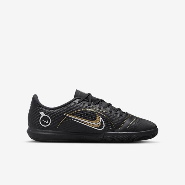 Nike Jr. Mercurial Vapor 14 Academy IC Older Indoor Court Voetbalschoenen Kinderen Zwart Metal Zilver Grijs Metal Goud | NK725QRN