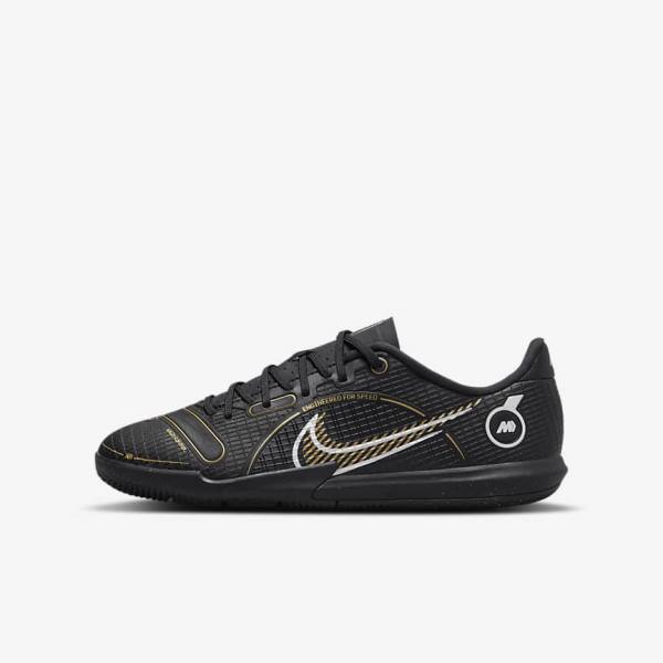 Nike Jr. Mercurial Vapor 14 Academy IC Older Indoor Court Voetbalschoenen Kinderen Zwart Metal Zilver Grijs Metal Goud | NK725QRN