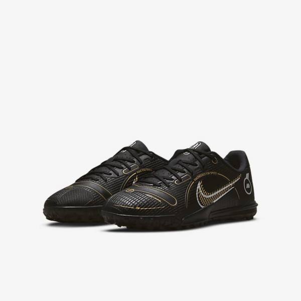 Nike Jr. Mercurial Vapor 14 Academy TF Older Kids Turf Voetbalschoenen Kinderen Zwart Metal Zilver Grijs Metal Goud | NK013ZOD