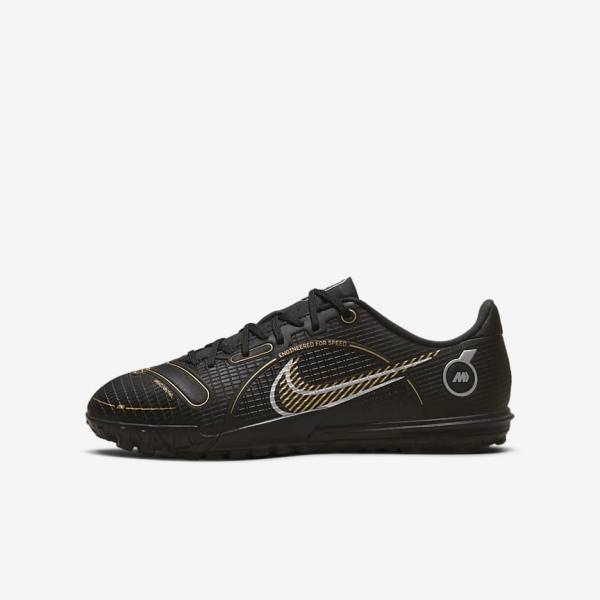 Nike Jr. Mercurial Vapor 14 Academy TF Older Kids Turf Voetbalschoenen Kinderen Zwart Metal Zilver Grijs Metal Goud | NK013ZOD