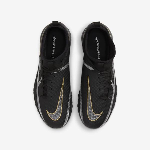 Nike Jr. Phantom GT2 Academy Dynamic Fit TF Older Turf Voetbalschoenen Kinderen Zwart Metal Goud Donkergrijs Metal Donkergrijs | NK370GRA