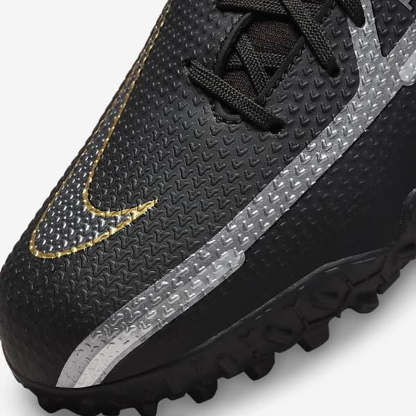 Nike Jr. Phantom GT2 Academy Dynamic Fit TF Older Turf Voetbalschoenen Kinderen Zwart Metal Goud Donkergrijs Metal Donkergrijs | NK370GRA