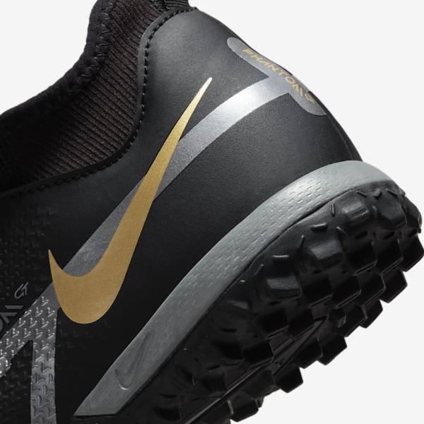 Nike Jr. Phantom GT2 Academy Dynamic Fit TF Older Turf Voetbalschoenen Kinderen Zwart Metal Goud Donkergrijs Metal Donkergrijs | NK370GRA