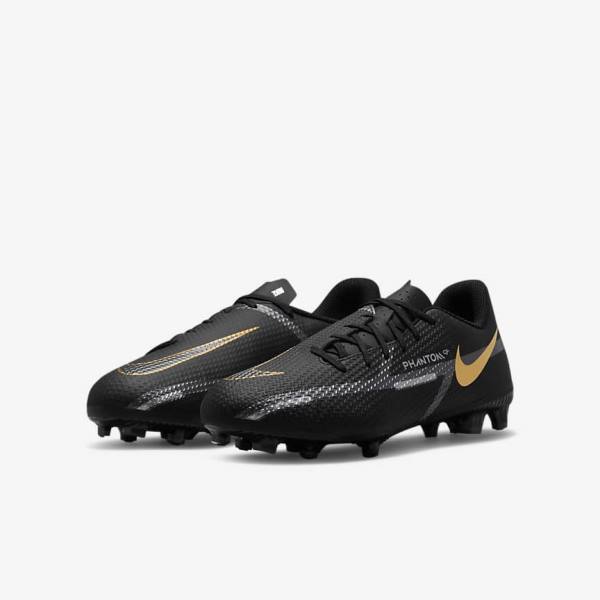 Nike Jr. Phantom GT2 Academy MG Older Multi-Ground Voetbalschoenen Kinderen Zwart Metal Goud Donkergrijs Metal Donkergrijs | NK541RVD