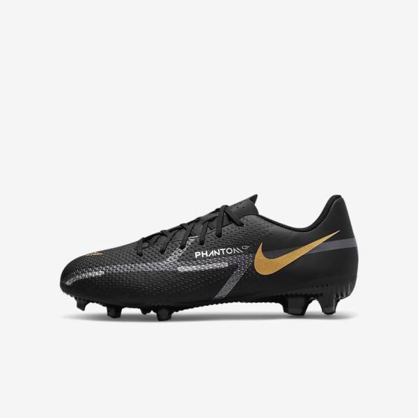 Nike Jr. Phantom GT2 Academy MG Older Multi-Ground Voetbalschoenen Kinderen Zwart Metal Goud Donkergrijs Metal Donkergrijs | NK541RVD