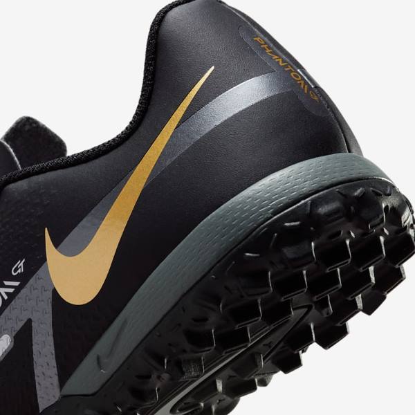 Nike Jr. Phantom GT2 Academy TF Older Turf Voetbalschoenen Kinderen Zwart Metal Goud Donkergrijs Metal Donkergrijs | NK809CJH