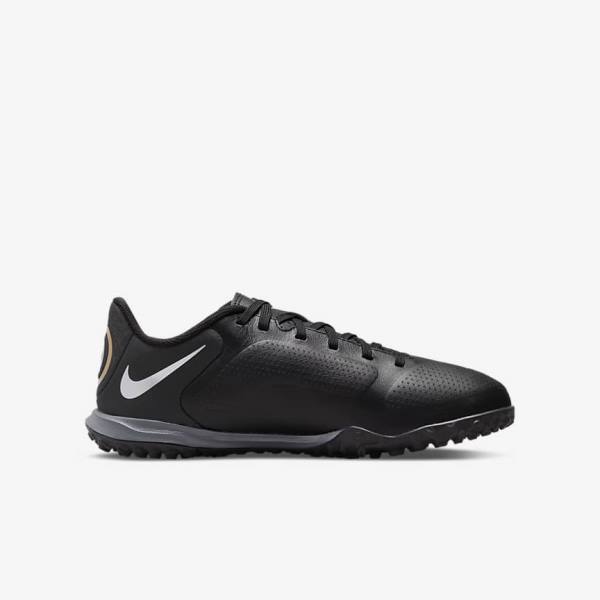 Nike Jr. Tiempo Legend 9 Academy TF Older Turf Voetbalschoenen Kinderen Zwart Donkergrijs Metal Goud Zwart | NK719EQR