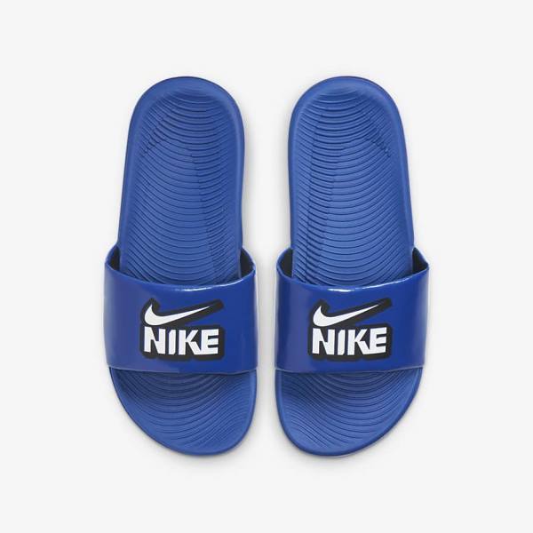 Nike Kawa Older Badslippers Kinderen Koningsblauw Zwart Wit | NK860OIG