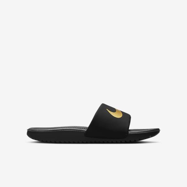 Nike Kawa Older Badslippers Kinderen Zwart Metal Goud | NK723IAH