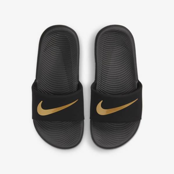 Nike Kawa Older Badslippers Kinderen Zwart Metal Goud | NK723IAH