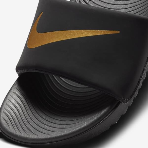 Nike Kawa Older Badslippers Kinderen Zwart Metal Goud | NK723IAH