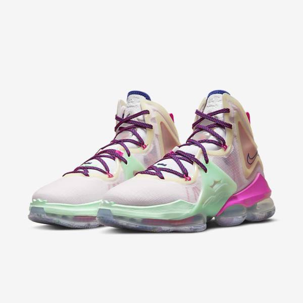 Nike LeBron 19 Basketbalschoenen Dames Blauw Lichtgroen Wit Bordeaux | NK963GBI