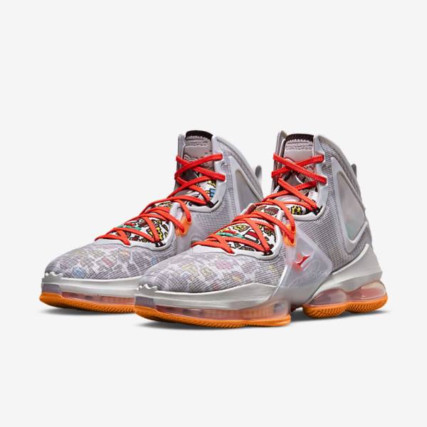 Nike LeBron 19 Basketbalschoenen Dames Grijs Oranje Lichtrood Groen | NK436KFL