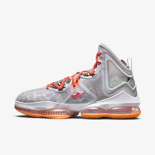 Nike LeBron 19 Basketbalschoenen Dames Grijs Oranje Lichtrood Groen | NK436KFL