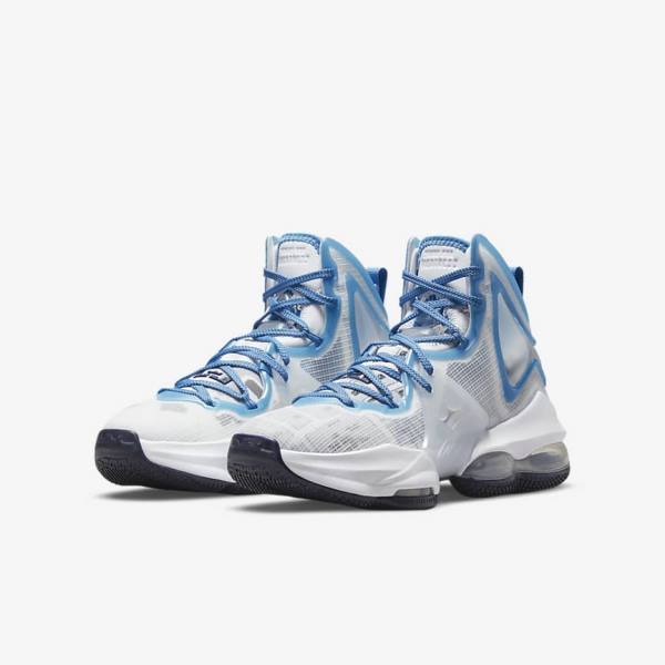 Nike LeBron 19 Older Basketbalschoenen Kinderen Wit Blauw | NK814UAJ