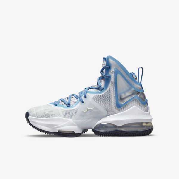 Nike LeBron 19 Older Basketbalschoenen Kinderen Wit Blauw | NK814UAJ