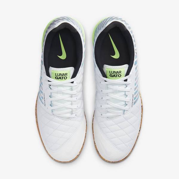 Nike Lunar Gato II IC Indoor Court Voetbalschoenen Heren Wit Lichtblauw Zwart Zwart | NK324NFL