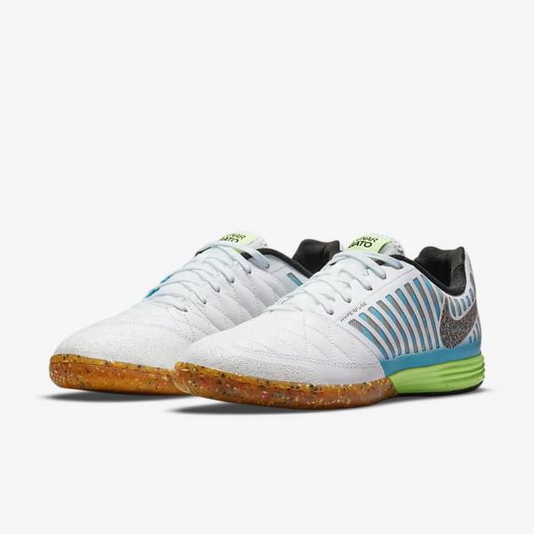 Nike Lunar Gato II IC Indoor Court Voetbalschoenen Heren Wit Lichtblauw Zwart Zwart | NK324NFL