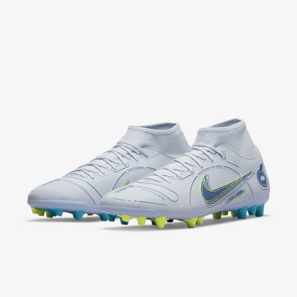 Nike Mercurial Superfly 8 Academy AG Artificial-Grass Voetbalschoenen Dames Grijs Lichtblauw Donkerblauw | NK637FHB