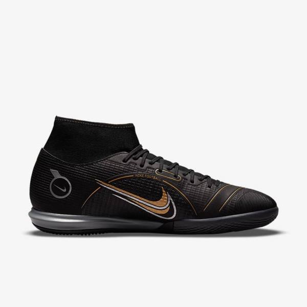 Nike Mercurial Superfly 8 Academy IC Indoor-Court Voetbalschoenen Dames Zwart Metal Zilver Grijs Metal Goud | NK871FRZ