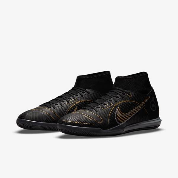 Nike Mercurial Superfly 8 Academy IC Indoor-Court Voetbalschoenen Dames Zwart Metal Zilver Grijs Metal Goud | NK871FRZ