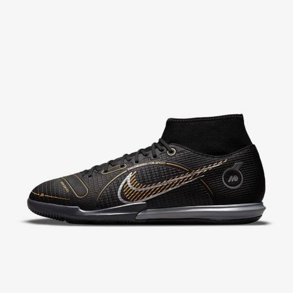 Nike Mercurial Superfly 8 Academy IC Indoor-Court Voetbalschoenen Dames Zwart Metal Zilver Grijs Metal Goud | NK871FRZ