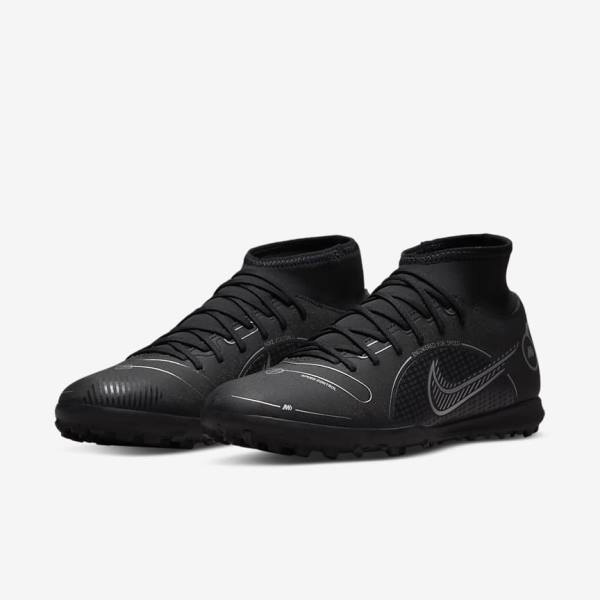 Nike Mercurial Superfly 8 Club TF Turf Voetbalschoenen Dames Zwart Grijs Metal Zilver | NK091TCN