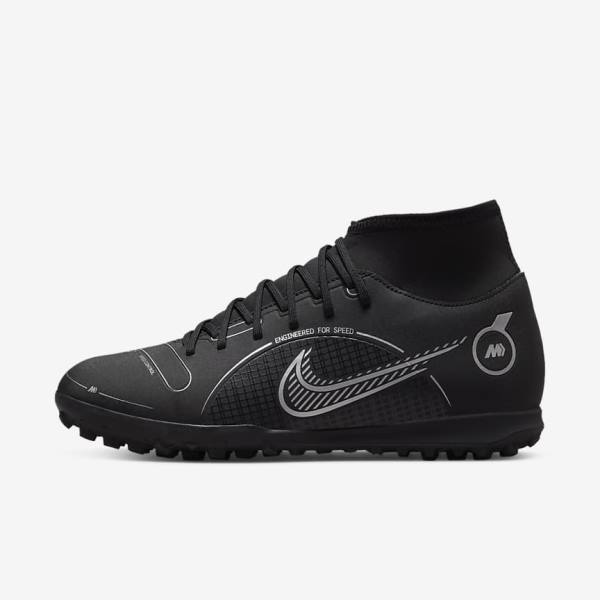 Nike Mercurial Superfly 8 Club TF Turf Voetbalschoenen Dames Zwart Grijs Metal Zilver | NK091TCN