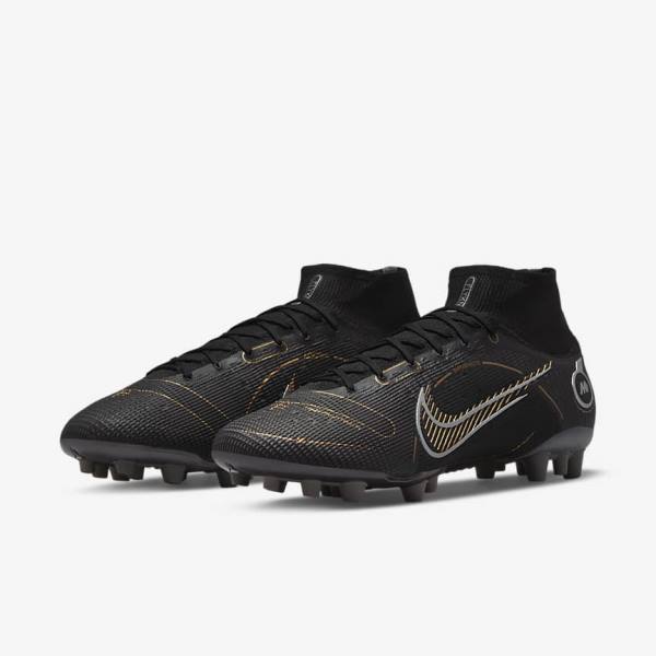 Nike Mercurial Superfly 8 Elite AG Artificial-Grasss Voetbalschoenen Dames Zwart Metal Zilver Grijs Metal Goud | NK610ONW