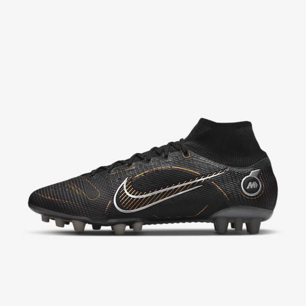 Nike Mercurial Superfly 8 Elite AG Artificial-Grasss Voetbalschoenen Dames Zwart Metal Zilver Grijs Metal Goud | NK610ONW