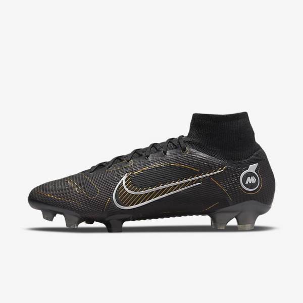 Nike Mercurial Superfly 8 Elite FG Firm-Grounds Voetbalschoenen Dames Zwart Metal Zilver Grijs Metal Goud | NK093HSE