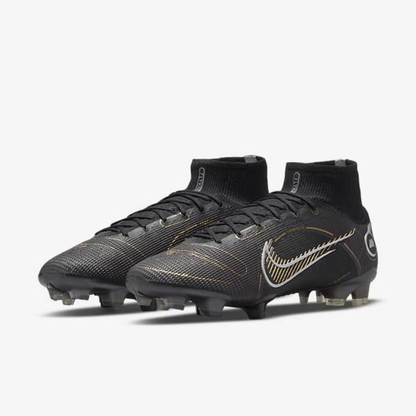 Nike Mercurial Superfly 8 Elite FG Firm-Grounds Voetbalschoenen Heren Zwart Metal Zilver Grijs Metal Goud | NK392VER