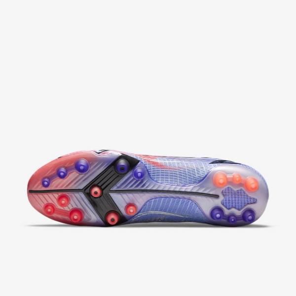 Nike Mercurial Superfly 8 Elite KM AG Artificial-Grass Voetbalschoenen Heren Indigo Lichtrood Metal Zilver | NK031KFT