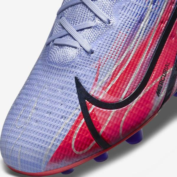 Nike Mercurial Superfly 8 Elite KM AG Artificial-Grass Voetbalschoenen Heren Indigo Lichtrood Metal Zilver | NK031KFT