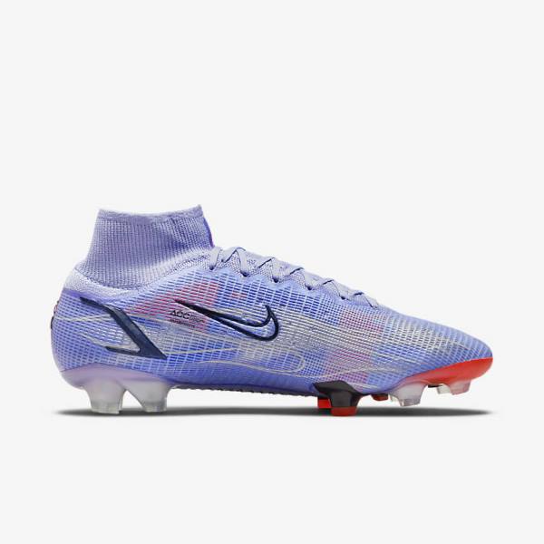 Nike Mercurial Superfly 8 Elite KM FG Firm-Ground Voetbalschoenen Dames Indigo Lichtrood Metal Zilver | NK403ZYT