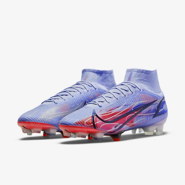 Nike Mercurial Superfly 8 Elite KM FG Firm-Ground Voetbalschoenen Dames Indigo Lichtrood Metal Zilver | NK403ZYT