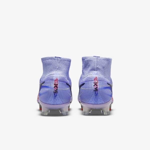 Nike Mercurial Superfly 8 Elite KM FG Firm-Ground Voetbalschoenen Dames Indigo Lichtrood Metal Zilver | NK403ZYT