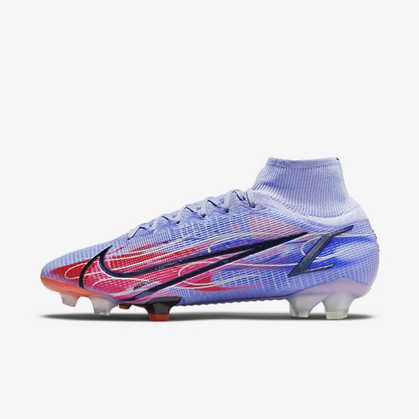 Nike Mercurial Superfly 8 Elite KM FG Firm-Ground Voetbalschoenen Dames Indigo Lichtrood Metal Zilver | NK403ZYT