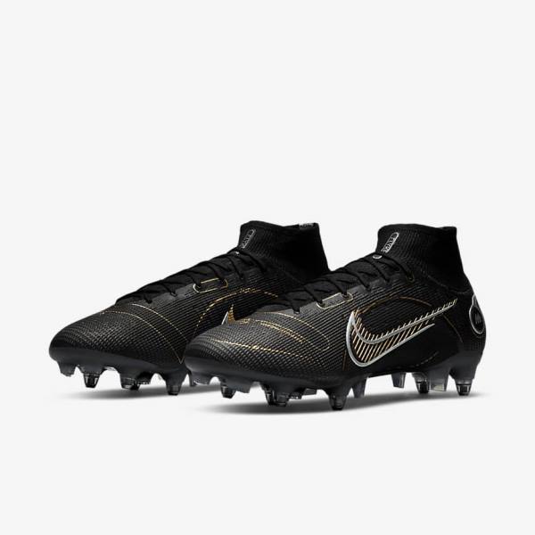 Nike Mercurial Superfly 8 Elite SG-PRO Anti-Clog Traction Soft-Ground Voetbalschoenen Heren Zwart Metal Zilver Grijs Metal Goud | NK295ENZ