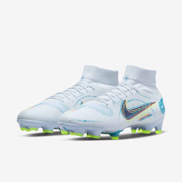 Nike Mercurial Superfly 8 Pro FG Firm-Ground Voetbalschoenen Dames Grijs Lichtblauw Donkerblauw | NK596ORI